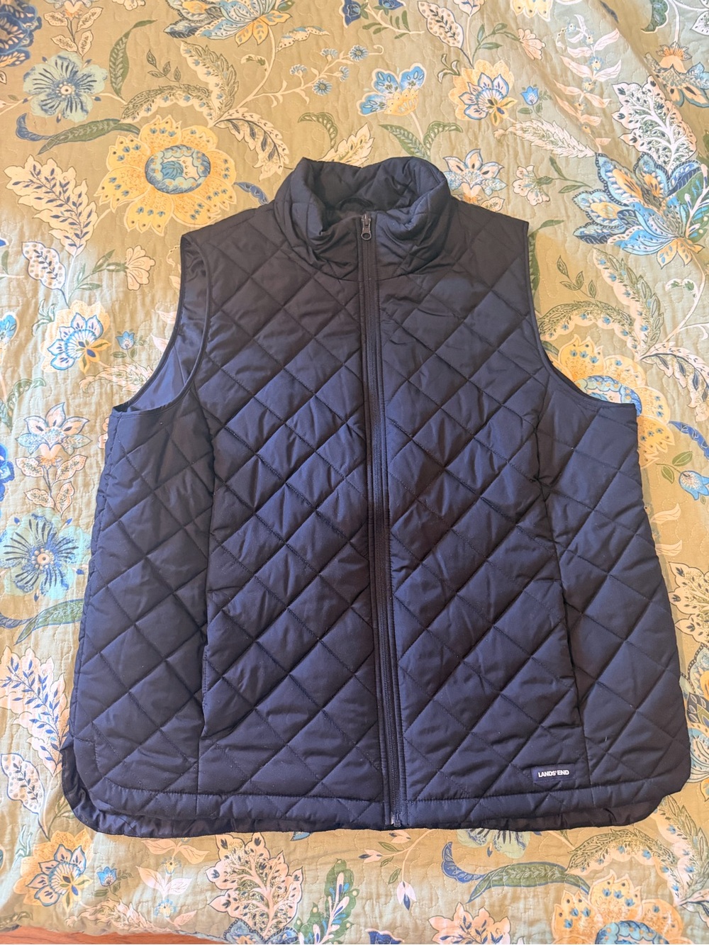 Lands' End Quilted Black Zip-Front Vest